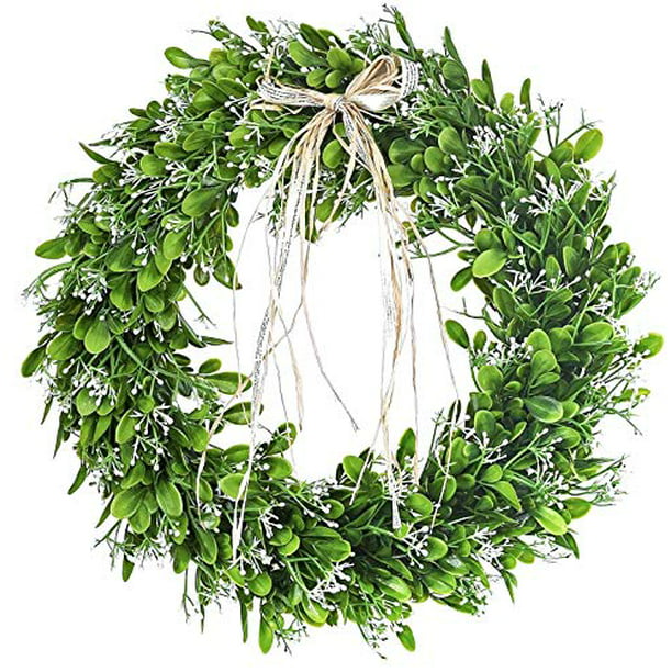 15 Artificial Boxwood Wreath Faux Green Leaves Wreath for Front Door Hanging Wall Window Wedding Party Decoration … 